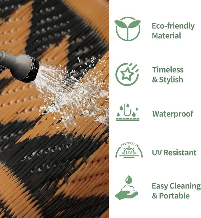 GENIMO Outdoor Rug for Patio Clearance - 5x8 ft Waterproof Plastic Camping Rugs, Reversible Outside Rv Mat Carpet for Porch, Deck, Picnic, Balcony, Beach, Backyard, Black Orange
