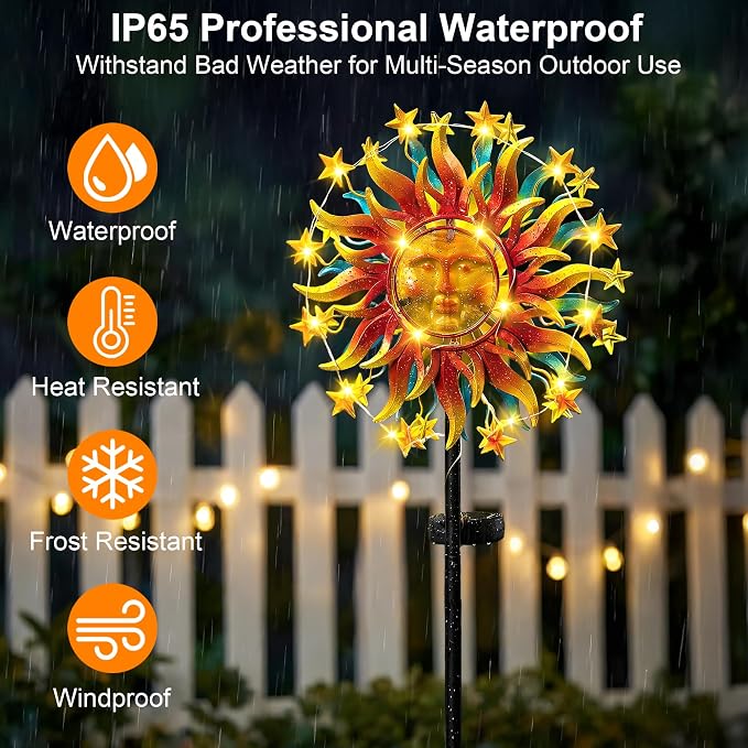 60.3" Solar Wind Spinner Outdoor Metal Sun Kinetic Sculpture – Dual-Sided Garden Spinner with Waterproof LED Vine Lights, Rust-Proof Yard Art Decor for Patio, Lawn & Pathway