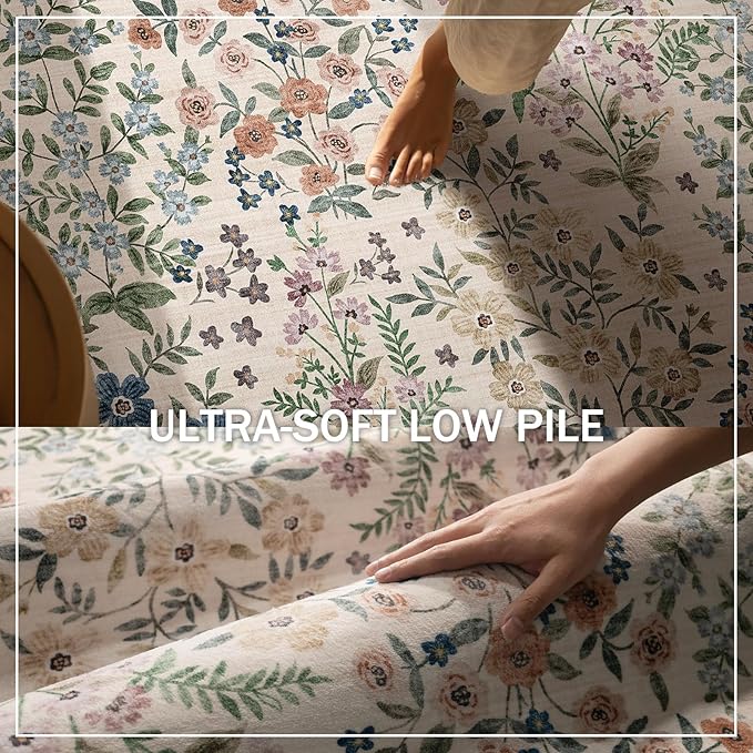 Washable Area Rug for Living Room: 9x12 Area Rugs for Bedroom Vintage Stain Resistant Non Slip Low Pile Soft Indoor Carpet Rug for Kitchen Dining Room Farmhouse Kids Room Nursery