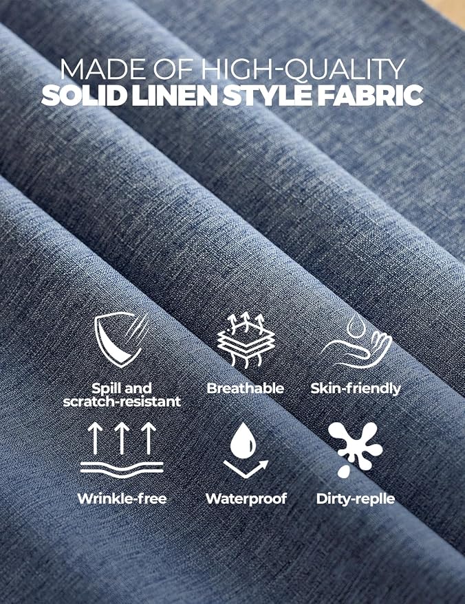 Decorelia Faux Linen Farmhouse Table Cloth 60"x104" for 6 ft Rectangle Table, Denim Blue Waterproof Outdoor Washable Cloth Tablecloth for Rectangular Dining Room Kitchen Outdoor Party Restaurant Decor