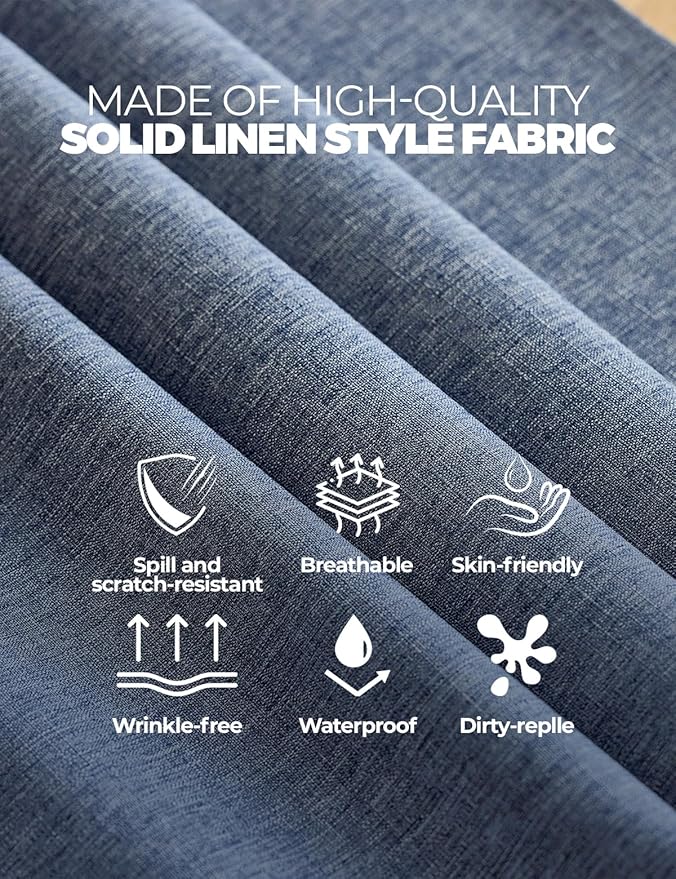 Decorelia Faux Linen Farmhouse Table Cloth 60"x144" for 10 ft Rectangle Table, Denim Blue Waterproof Outdoor Washable Tablecloth for Rectangular Dining Room Kitchen Outdoor Party Restaurant Table