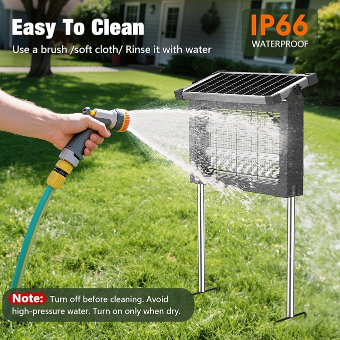 Solar Bug Zapper Outdoor Waterproof, 4500V Rechargeable Mosquito Zapper with Solar Panel Sensor, Auto ON/Off, 10ft Extension Cord & Solar Powered Bug Zapper, Cordless Insect Zap for Patio Yard Garden