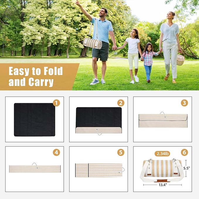 G GOOD GAIN Waterproof Picnic Blanket, 79"x79" Extra Large Beach Mat for 6 to 8 Adults, Machine Washable Outdoor Blanket for Camping, Grass, Park, Camping, Concerts, MiddleSand