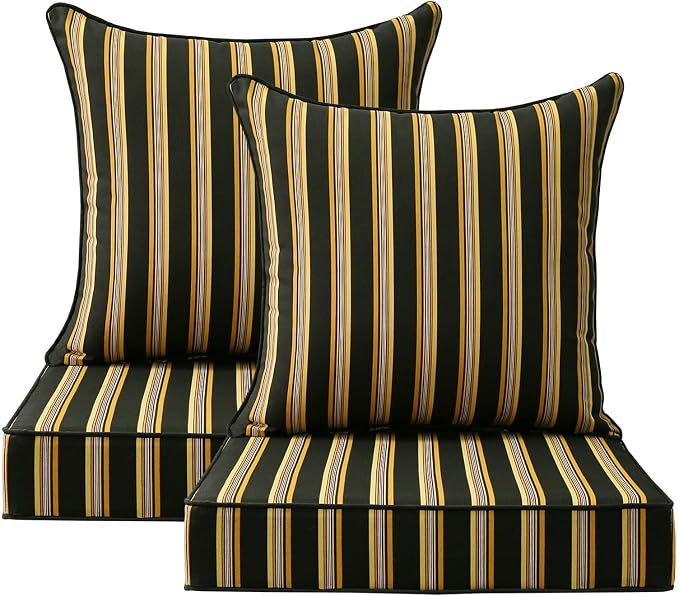 Unimatta Outdoor Patio Chair Cushions Set, 24" x 24"(24x24 Back), Set of 2, Water-Repellent, Fade Resistant, Deep Seat Bottom and Back Cushion for Backyard, Couch, Sofa, Sunset Cabana Stripe
