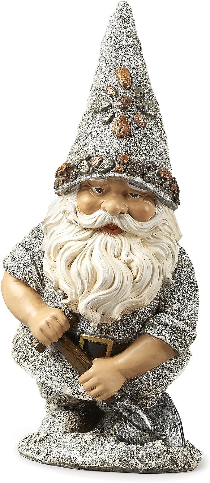 Roman Garden - Pebble Gnome with Shovel Statue, 13.25" H, Pudgy Pals Collection, Resin and Dolomite, Decorative, Garden Gift, Home Outdoor Decor, Durable, Long Lasting