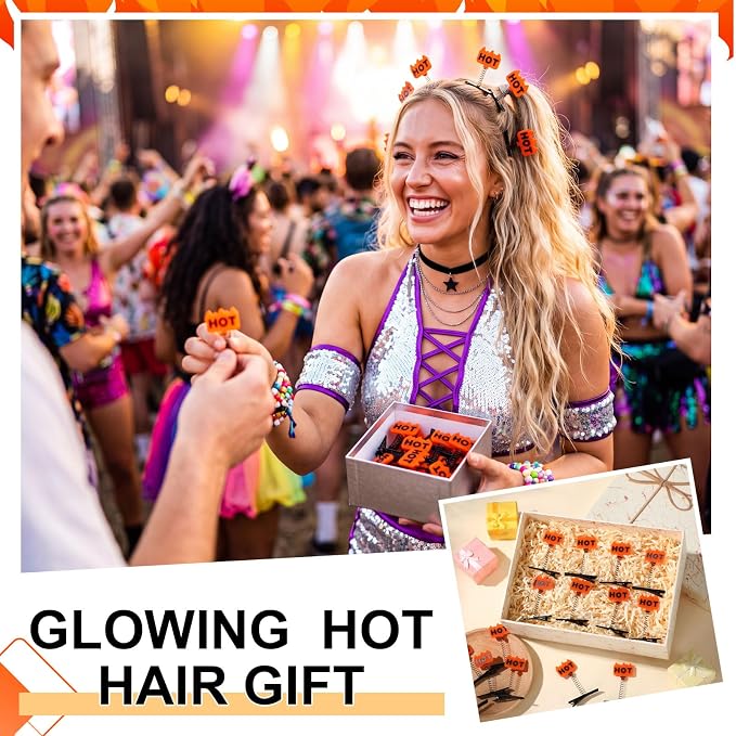 Tigeen 30 Pcs Glow Rave Trinkets Festival Flame Hot Hair Clip Holiday Spring Loaded Funny Fire Hair Accessories for Women Music Festival Halloween Carnival Costume Cosplay Party Photo Props