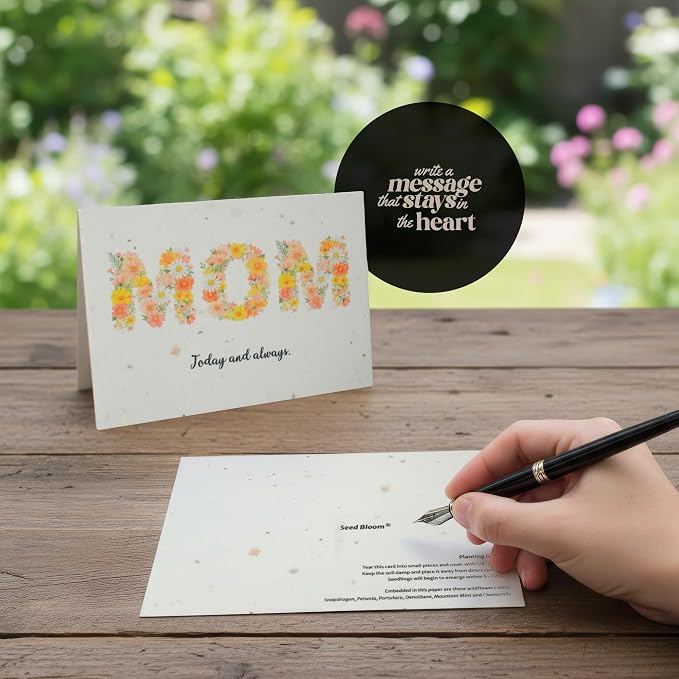 Mom Greeting Cards – 5 Sets of Gift Cards with White Envelope Each, Embedded with Wildflower Seeds, Plantable and Writable Greeting Cards for Mom's Day, Appreciation to Her, Mother's Birthday Gift