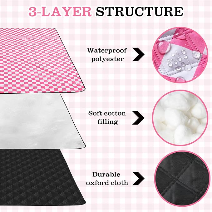 Nuanchu Checkered Picnic Blanket Extra Large Outdoor Blanket Sandproof 80"x80" Waterproof Portable Machine Washable 3 Layer Thick Gingham Picnic Mat for Beach Camping Park Grass Travel(Bright Pink)