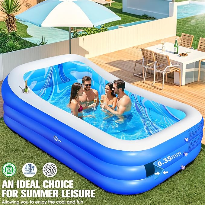 Inflatable Pool with Big Backrest and Seat Swimming Pool 98x63x21.6 | Inflatable Pool With Starry Sky Pattern，0.35mm Thickened Sturdy Inflatable Pool With Comfortable Bench And Raised Backrest