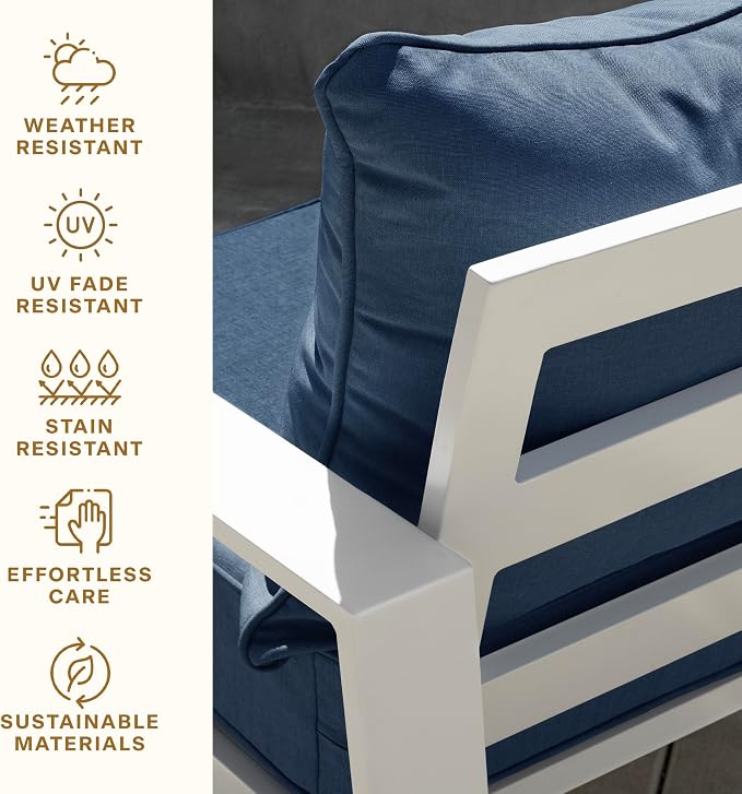 Honeycomb Outdoor Heritage Deep Seat, 23 x 25, Cabana Stripe Blue & White Chair Cushion with Removable Cover, for Patio Furniture