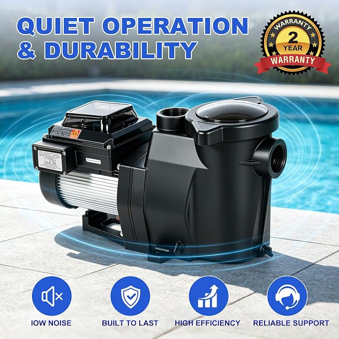 Variable Speed Pool Pump Inground 2.0HP,High Flow Energy Efficient Pumb | for In/Above Pool,Built-in Timer,Rain Cover,Quiet Self-Priming,Large Filter Basket