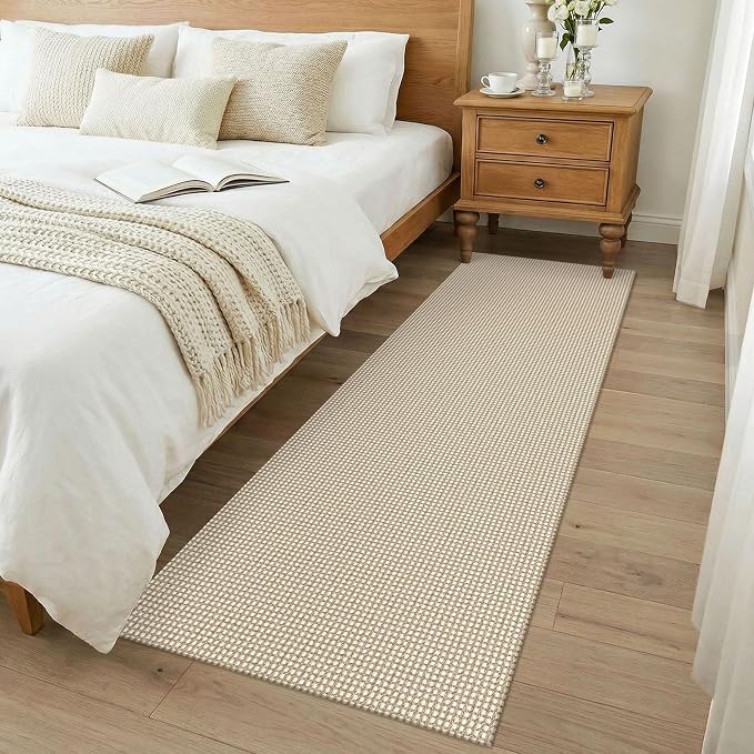 KOZYFLY Runners for Hallways 2x7 ft Washable Kitchen Runner Non Slip Rubber Backed Hall Runners Cotton Entryway Runner Rugs for Indoor Backdoor Bedroom Kitchen, Ivory/Camel/Brown