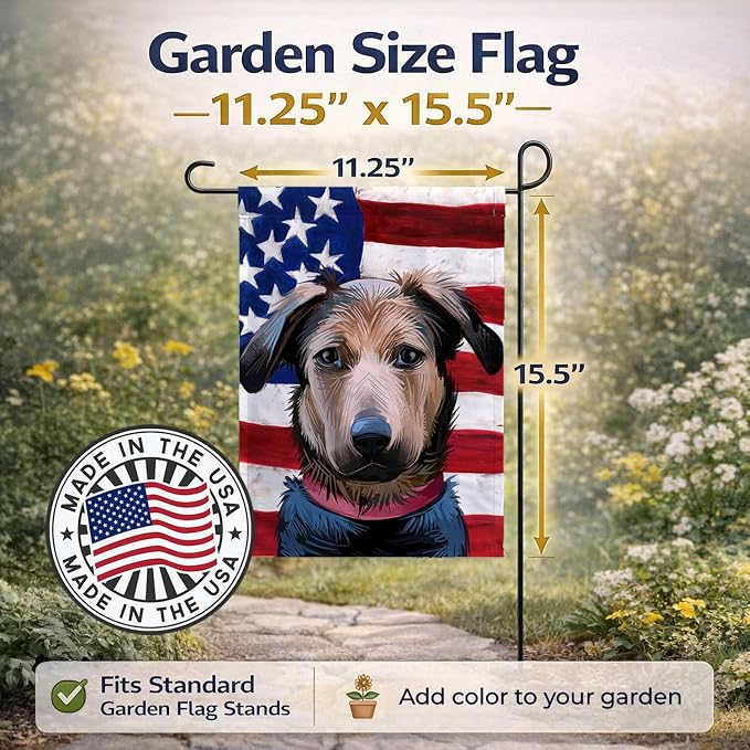 Caroline's Treasures CK6562GF Huntaway Dog American Flag Garden Flag Mailbox Flag Decorative Yard Flag Banner Outside Patio Artwork Yard Flower Beds, Garden Size, Multicolor