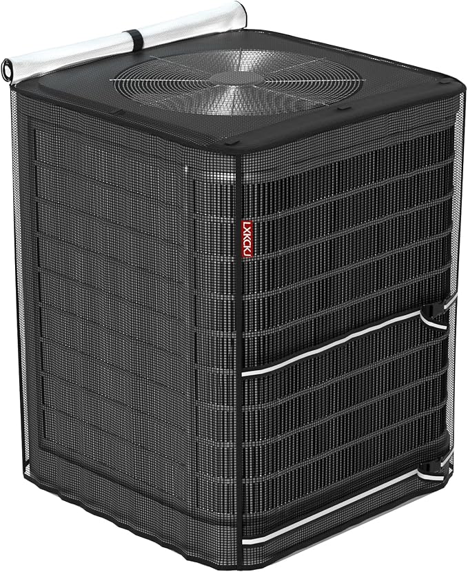 LXKCKJ Full Mesh Top Air Conditioner Cover for Outside Units- 2 in 1 Central Air conditioner Cover with 420D Waterproof Fabric and Textilene, Outdoor AC Covers Defender (Black-32x32x36)