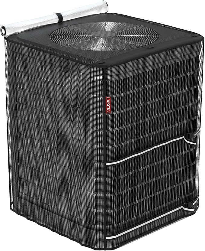 LXKCKJ Full Mesh Top Air Conditioner Cover for Outside Units- 2 in 1 Central Air conditioner Cover with 420D Waterproof Fabric and Textilene, Outdoor AC Covers Defender (Black-30x30x32)