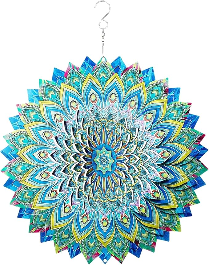 Peacock Wind Spinners Outdoor, 12 Inch Stainless Steel Spinfinity Wind Spinner, Wind Chimes Garden Decor for Outside, 3D Kinetic Hanging Sculpture Suncatcher, Metal Yard Art Ornament, Gifts