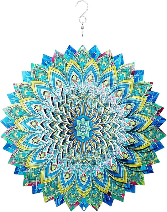 Peacock Wind Spinners Outdoor, 12 Inch Stainless Steel Spinfinity Wind Spinner, Wind Chimes Garden Decor for Outside, 3D Kinetic Hanging Sculpture Suncatcher, Metal Yard Art Ornament, Gifts
