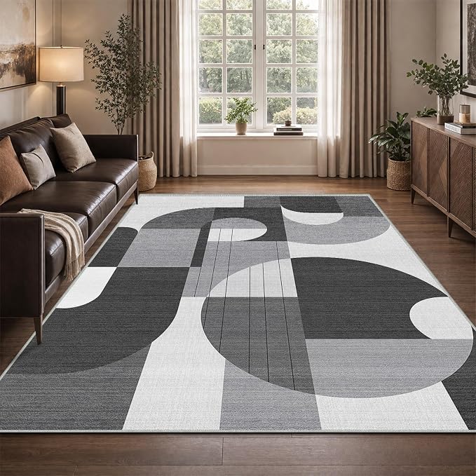 5x7 Black and White Geometric Modern Area Rug for Living Room Bedroom Abstract Large Rug Machine Washable Non-Slip Carpet for Dining Room Office