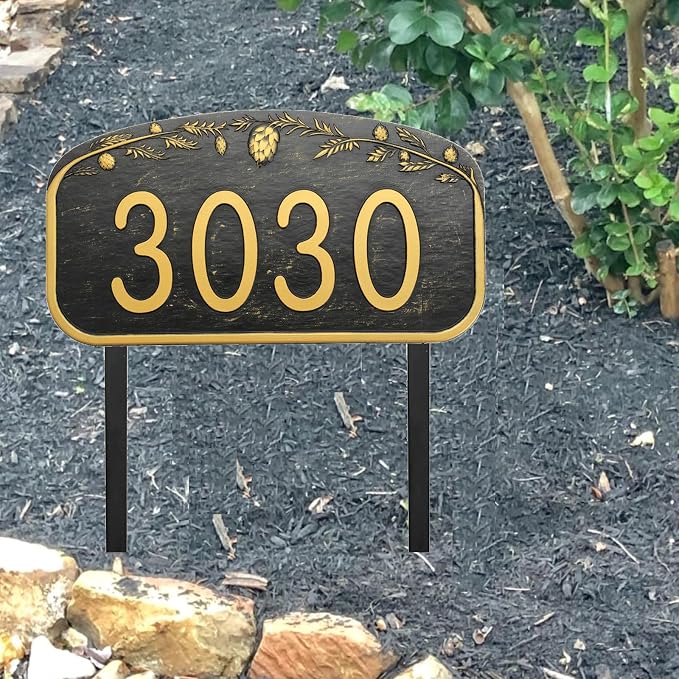 Address Sign Lawn Mounted - Custom House Number Sign with 2 Solid Metal Stakes,Address Numbers for Outside House,Yard,Garden,Grass,Ground,Drive Way,Lawn,13'' x 7''