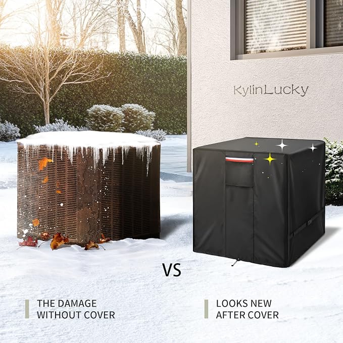 KylinLucky Air Conditioner Cover for Outside, 32 x 32 x 36 inches black | Heavy duty oxford, UV resistant, fits outside AC units, windproof straps, all-weather protection