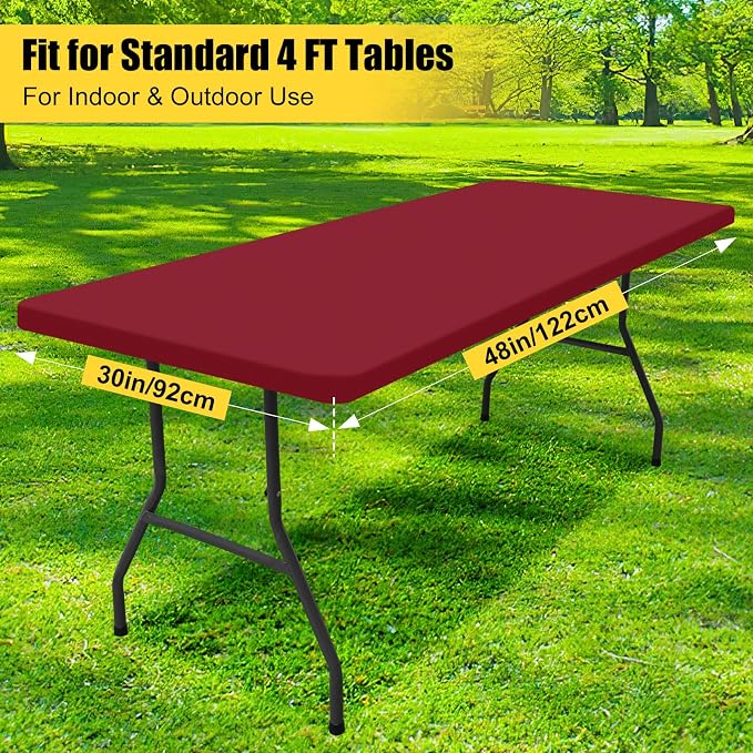 Smiry 6 Pack Rectangle Picnic Table Cloth, Waterproof Elastic Fitted Tablecloths, Washable Polyester Rectangular Patio Table Cover for Camping, Indoor and Outdoor (Wine Red, 30"x48")