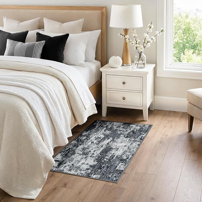 RELEANY Washable 3'x4' Abstract Area Rug for Living Room Black White | Carpet for Bedroom, Kitchen, Office, Hallway and Entryway, Printed Pattern, Non‑Slip, Soft, Stain‑Resistant, Easy to Clean