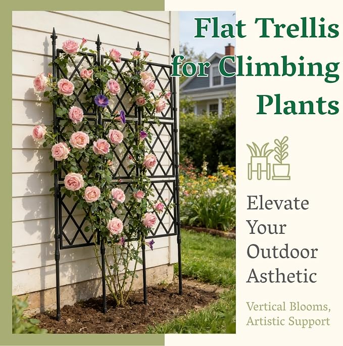 Garden Trellis Frame for Climbing Plants Outdoor | 65 Inch PE-Coated Metal Pipes & Plastic Grids Rose Wall Trellis | Rustproof Privacy Screen Plant Support Frame for Flowers Vines Vegetables Indoor