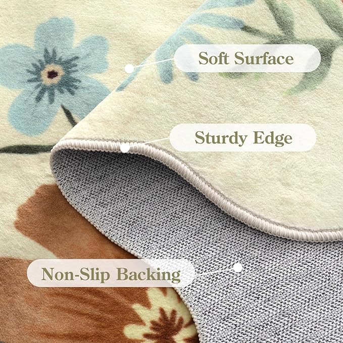 Lahome Floral Small Rug, 2X3 Kitchen Rugs Non Slip Washable Rug Ultra-Thin | Soft Front Door Mat Indoor Entrance Boho Low-Pile Entry Carpet for Bathroom Bedroom Flore (2x3ft, Beige)