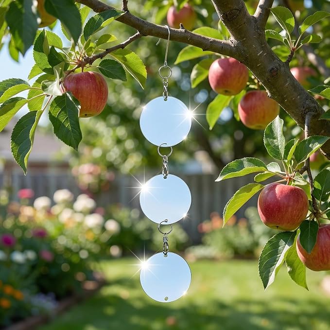 TJE Reflective Hanging Discs, Double-Sided Mirror Acrylic Decor with 360° Rotating Hook for Garden Yard Balcony Outdoor, 16.1 x 3.0 in