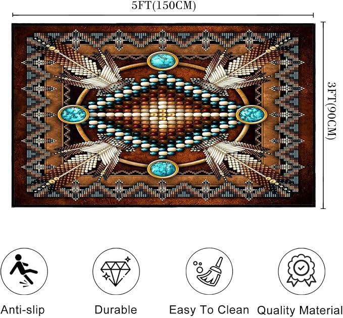 Entryway Rug 3x5 Rugs for Bedroom,Southestern Area Rugs Washable Non Slip Bedside Rug,Aztec Tribal Native American,Indoor Accent Throw Carpet Western Floor Carpets for Living Room,Entrance,Office