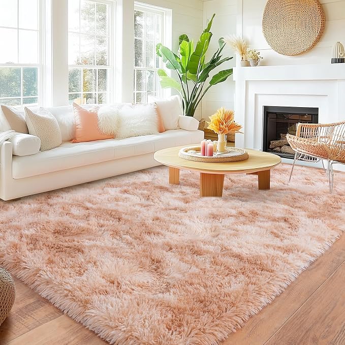 Rugs for Bedroom, Ultra Fluffy Fuzzy Shag 5x7 Area Rug for Living Room, Modern Plush Soft Upgrade Non-Slip Carpet for Kids Girls and Boys, Dorms, Nursery, Home Decor, Tie-Dyed Beige