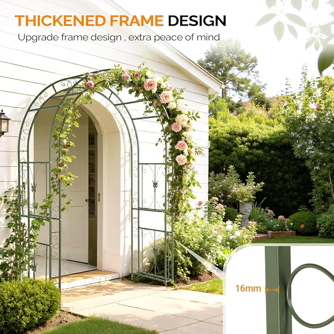 VINGLI Garden Arbor, Arch Archway for Wedding Ceremony Party, Steel Garden Trellis for Plant Climbing, Christmas Garden Decorations Pergola for Garden, Backyard, Lawn (75.5x22.8x94.5) (Olive Green)