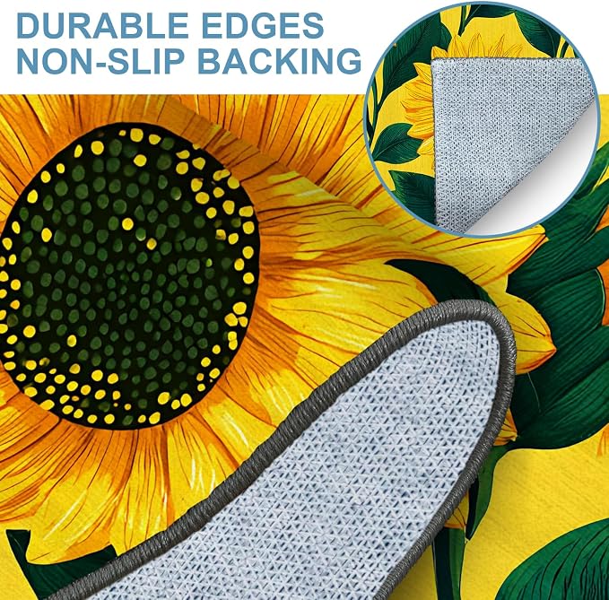 Sunflower 2x3 Entryway Rug,Spring Summer Cheerful Door Mat for Kitchen,Sunroom,Front Door -Washable Non-Slip Rubber Backing Indoor Outdoor- Bright Floral Farmhouse Decor