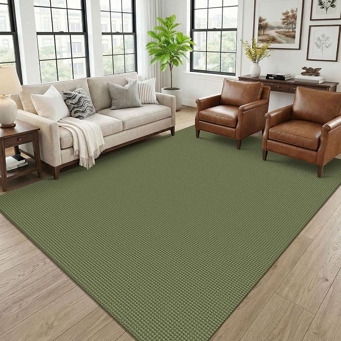 KOZYFLY 6x9 Dining Room Rugs, Washable Area Rug for Living Room, Non Slip Rugs for Bedroom, Braided Floor Carpet for Nursery, Office, Cotton Rug Home Indoor Decor, Olive Green/Earthy Green