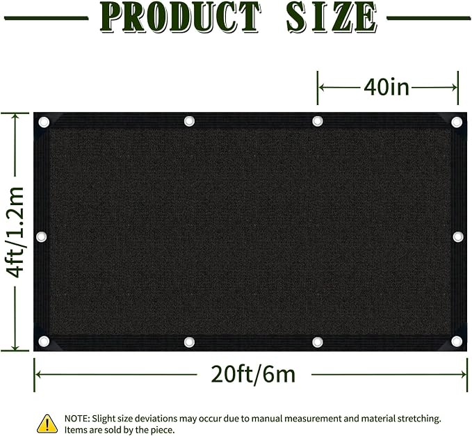 40% Shade Cloth for Garden,4×20FT HDPE Sunblock Shade Mesh Tarp with Grommets, Sun Shade Netting for Plants Greenhouse Garden Patio Pergola Chicken Coop