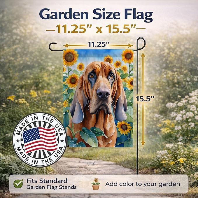 Caroline's Treasures DAC6029GF Bloodhound in Sunflowers Garden Flag Mailbox Flag Decorative Yard Flag Banner Outside Patio Artwork Yard Flower Beds, Garden Size, Multicolor