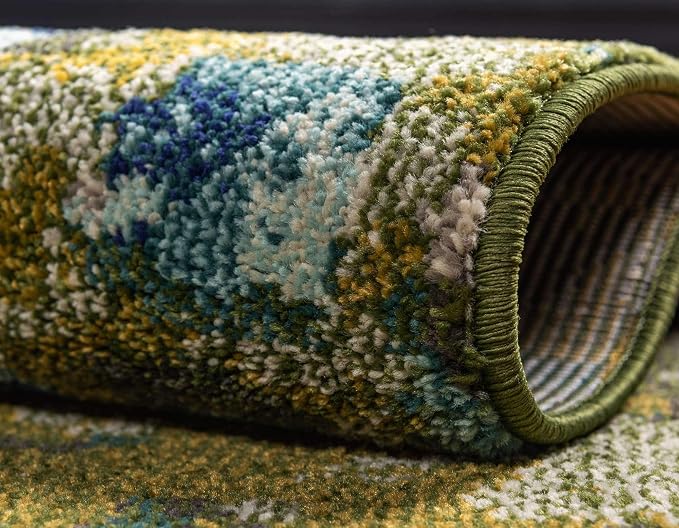 Unique Loom Jardin Collection Colorful, Vibrant, Abstract, Modern Area Rug (8' 0 x 11' 0 Rectangular, Green/ Olive)