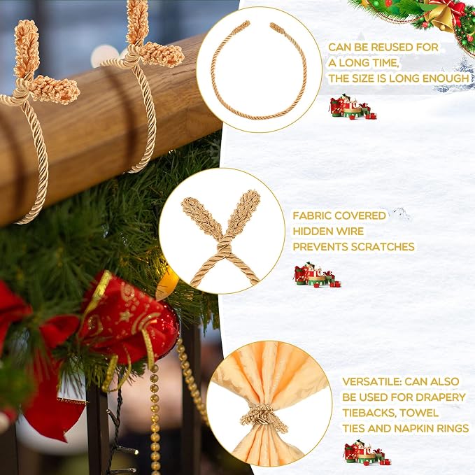 Zhengmy 16 Pcs 20 Inches Christmas Garland Ties Christmas Decorative Twist Ties for Banister Reusable and Flexible Twist for Xmas Home Decorations Holiday Craft Wrapping (Gold)