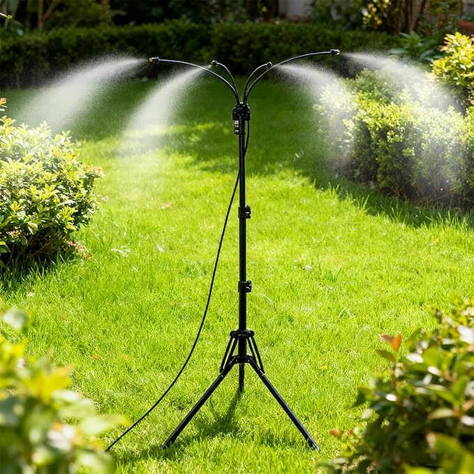 Stand Misters for Outside Patio, 40.55"-62.99" Adjustable Height Outdoor Stand Up System with 26FT Hose, Portable Water Misters for Mist Playing,Patio Cooling,Backyard,Sprinkler
