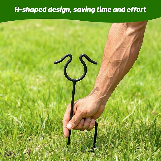 14 inch Garden Hose Guide Spike, 4 Pack Metal Hose Guides for Garden Heavy Duty Rustproof Coated Stake Keeps Water Hose Out of Flower Beds for Outside Lawn & Yard Plant Protection (Black)