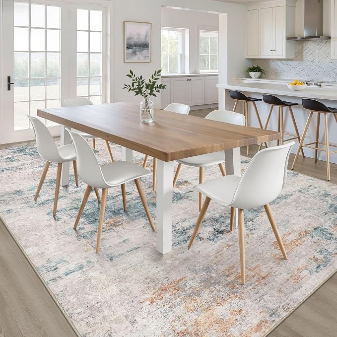 LOONGRUG 5x7 Area Rug Washable Neutral Modern Living Room Rug Teal Brown | Abstract Soft Stain Resistant Indoor Floor Non-Slip Carpet for Bedroom Nursery Kids Office Playroom