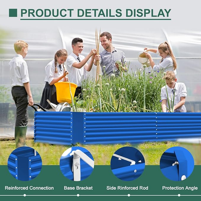 Land Guard 8x4x3ft Rectangular Galvanized Raised Garden Beds, Large-Capacity Metal Planter Box Outdoor, Durable Deep Raised Garden Bed 3ft Tall, Raised Beds for Gardening Vegetables, Royal Blue