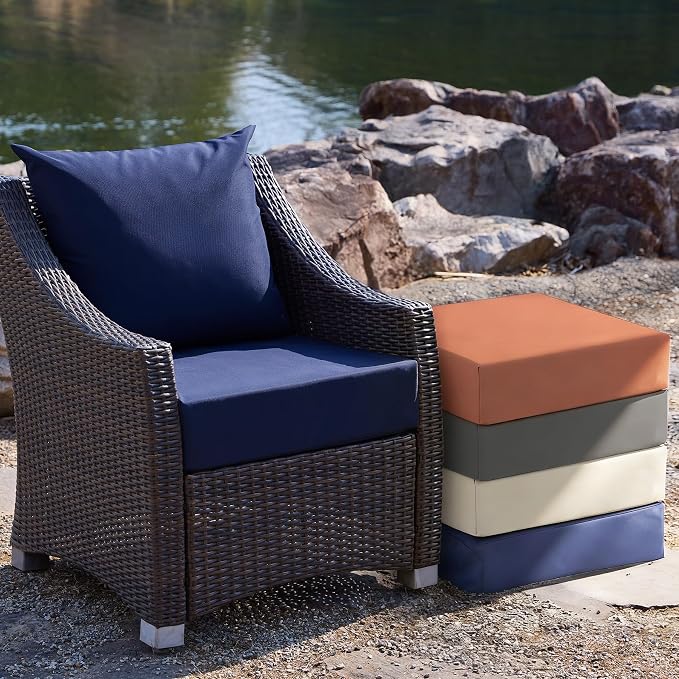 Outdoor Cushions for Patio Furniture, Outdoor Seat Cushion Set 24 x 24 x 5.75 in, Waterproof & Fade Resistant Outdoor Chair Cushions, Patio Cushion with Removable Cover, Set of 2, Navy Blue