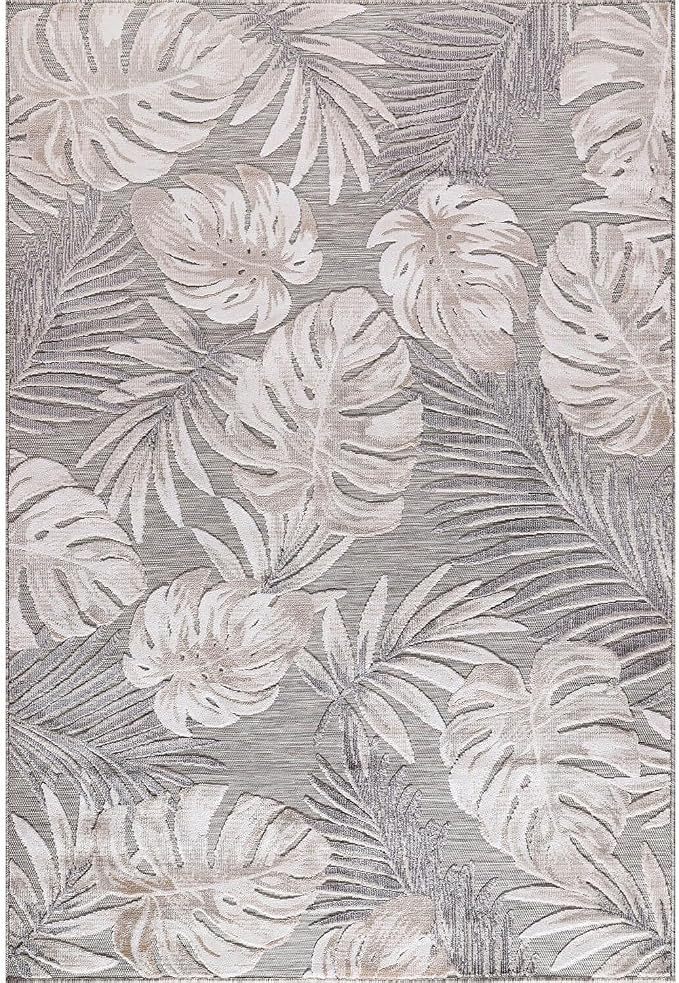 CAMILSON Indoor Outdoor Rug, Beige 10’x14’ Leaf Tropical Botanical Area Rugs for Indoor and Outdoor patios, Easy-Cleaning Non-Shedding Living Room, Garden and Kitchen Washable Outside Carpet (10x14)