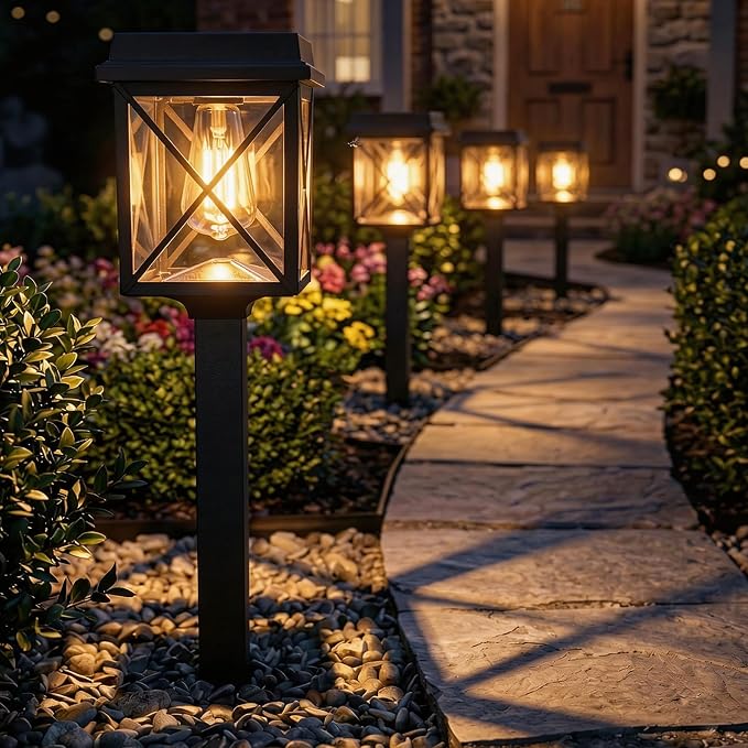 XMCOSY+ 12 Pack Solar Pathway Lights, 50LM Bright Garden Lights Solar Powered, Long Lasting Outdoor Solar Lights for Yard Backyard Driveway Walkway Landscape Path (Warm/Cool White)