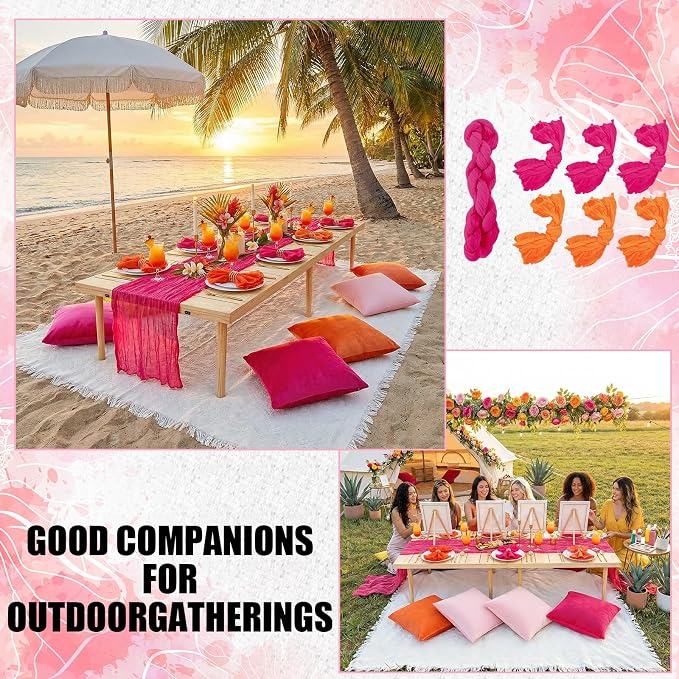 Beeveer 14 Pack Picnic Kit 91x71 Inch Extra Large Outdoor Boho Picnic Blanket with Tequila Table Runner, 6 Throw Pillow Covers 6 Napkin Woven Cotton Yarn Washable Beach Blanket for Camp Wedding