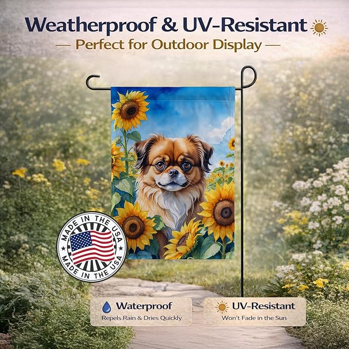 Caroline's Treasures DAC6167GF Tibetan Spaniel in Sunflowers Garden Flag Mailbox Flag Decorative Yard Flag Banner Outside Patio Artwork Yard Flower Beds, Garden Size, Multicolor