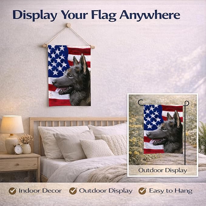 Caroline's Treasures CK6583GF Kai Ken American Flag Garden Flag Mailbox Flag Decorative Yard Flag Banner Outside Patio Artwork Yard Flower Beds, Garden Size, Multicolor
