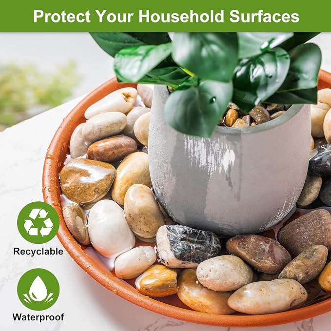 12 Pcs 12 Inch Plastic Plant Saucer Thicker Plastic Heavy Duty Round Flower Pot Saucers Water Planter Tray for Indoor Outdoor Plant Pots, Terracotta Color