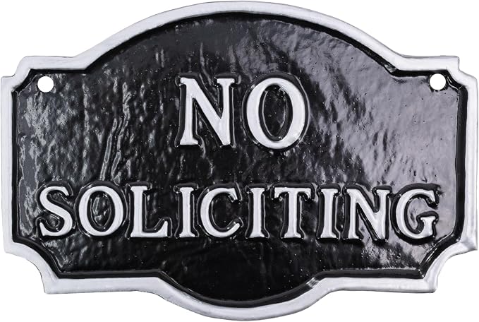 Montague Metal Products Montague No Soliciting Statement Plaque, Cast Metal No Soliciting Statement Sign - WALL Display Plaque - Warning Signs - Business - Easy to Install - UV Resistant (Black with Silver Letter, 4.5" x 7.15")